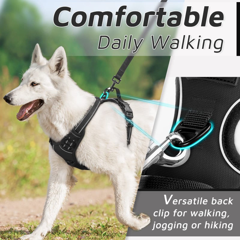 Eagloo Dog Harness for Large Dogs, No Pull Service Vest with Reflective Strips and Control Handle, Adjustable and Comfortable for Easy Walking, No Choke Pet Harness with 2 Metal Rings, Black, L - Image 4