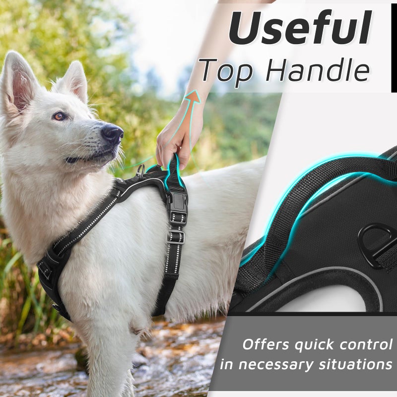 Eagloo Dog Harness for Large Dogs, No Pull Service Vest with Reflective Strips and Control Handle, Adjustable and Comfortable for Easy Walking, No Choke Pet Harness with 2 Metal Rings, Black, L - Image 5