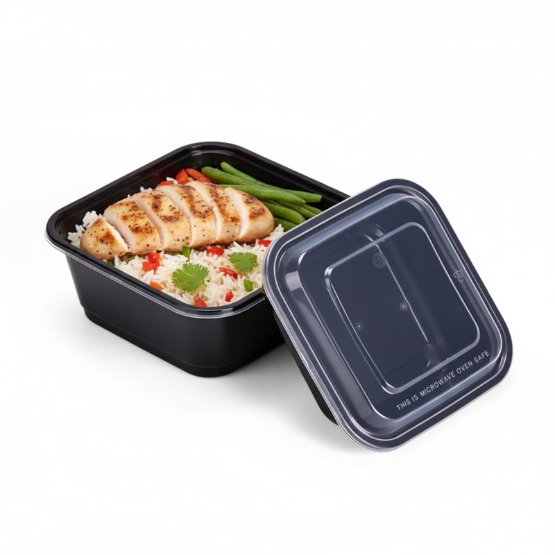 Disposable Meal Prep Containers with Lids, Leakproof Black 10 Plastic Food Storage Containers 1000 ml, Microwave Freezer Dishwasher Safe, Stackable Portion Control Lunch Boxes for Work Travel - Image 3