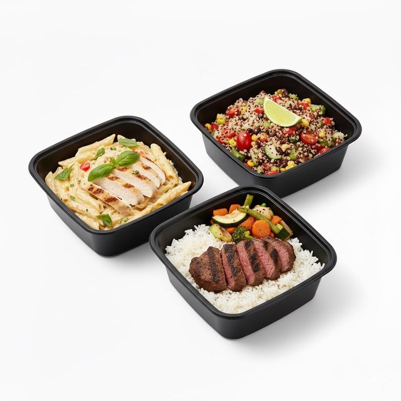 Disposable Meal Prep Containers with Lids, Leakproof Black 10 Plastic Food Storage Containers 1000 ml, Microwave Freezer Dishwasher Safe, Stackable Portion Control Lunch Boxes for Work Travel - Image 2