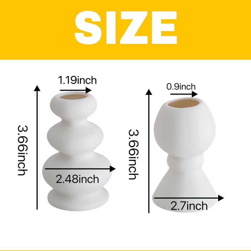 VIRFONOR Taper Ceramic Candle Holders, Set of 2 Matte Boho Decorative Candlestick Holders,Table Decor Centerpiece for Home Decor Dinning Wedding Party Aromatherapy Votive (White, Style A) - Image 2