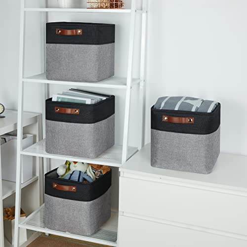 Temary Storage Baskets Fabric Storage Cubes 4 Pack Basket for Organizing, Collapsible Cloth Baskets with Handles for Shelves, Closet (Black&Gray) - Image 5