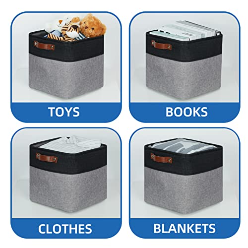 Temary Storage Baskets Fabric Storage Cubes 4 Pack Basket for Organizing, Collapsible Cloth Baskets with Handles for Shelves, Closet (Black&Gray) - Image 4