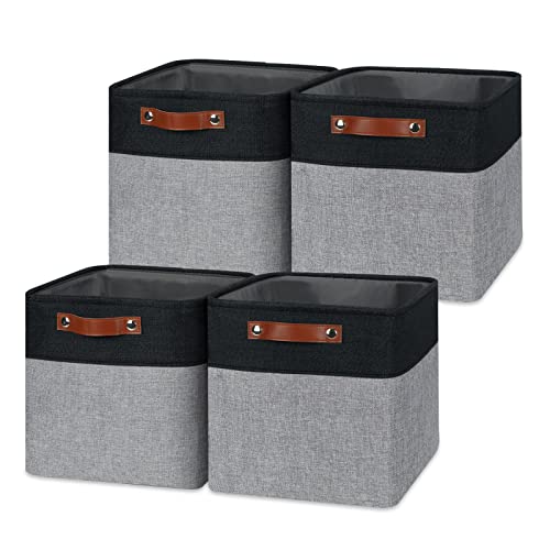 Temary Storage Baskets Fabric Storage Cubes 4 Pack Basket for Organizing, Collapsible Cloth Baskets with Handles for Shelves, Closet (Black&Gray) - Image 1