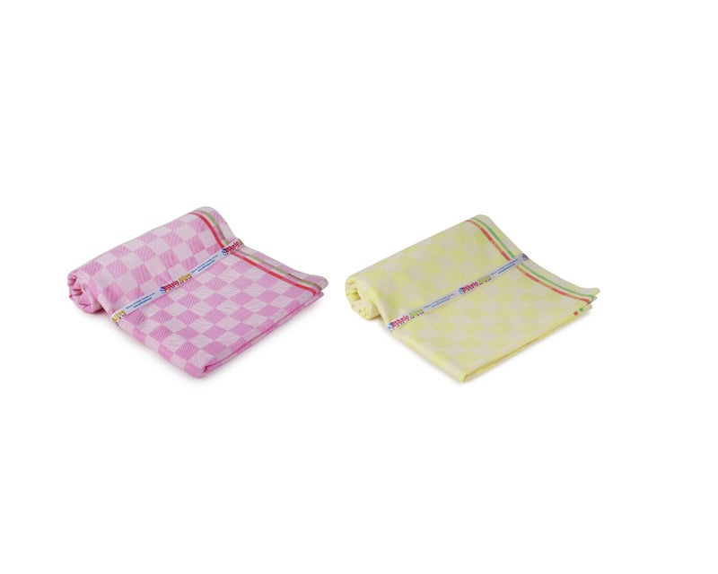 NIC Bhagalpuri Organic 3D Print Bath Gamcha-Absorbent, Skin Friendly, Shrink Proof and Quick-Drying Towel Angocha for Men & Women (Size 62x86cm) (Pink-Lemon) - Image 1