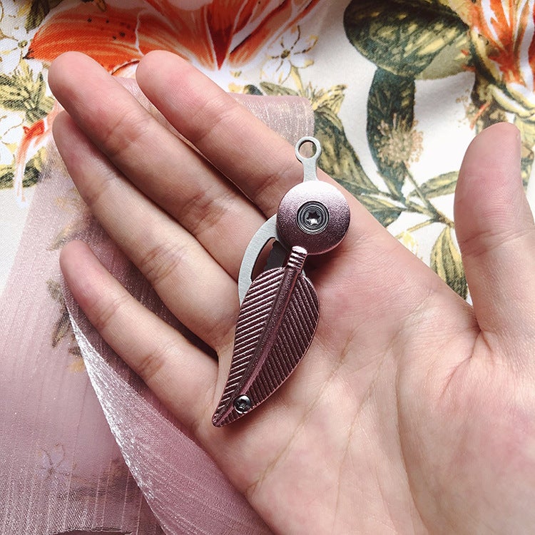 Creative Feather Knife Girl Self-Defense Outdoor Fruit Knife Multifunctional Keychain Portable Folding Mini Express Delivery(Black) - Image 5
