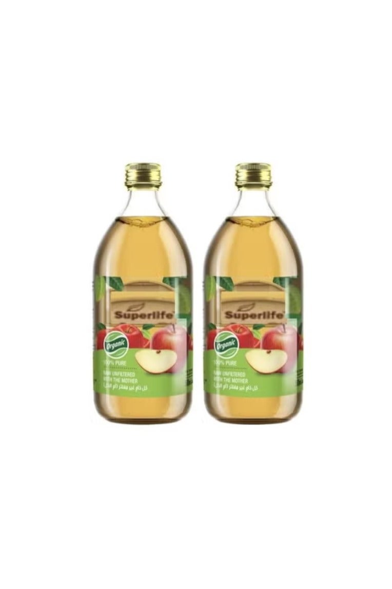 100% Organic Apple Cider Vinegar Raw Organic Unfiltered Acidity 5% A healthy way to add a distinctive flavor to your meal, 500ml, 2-pack
