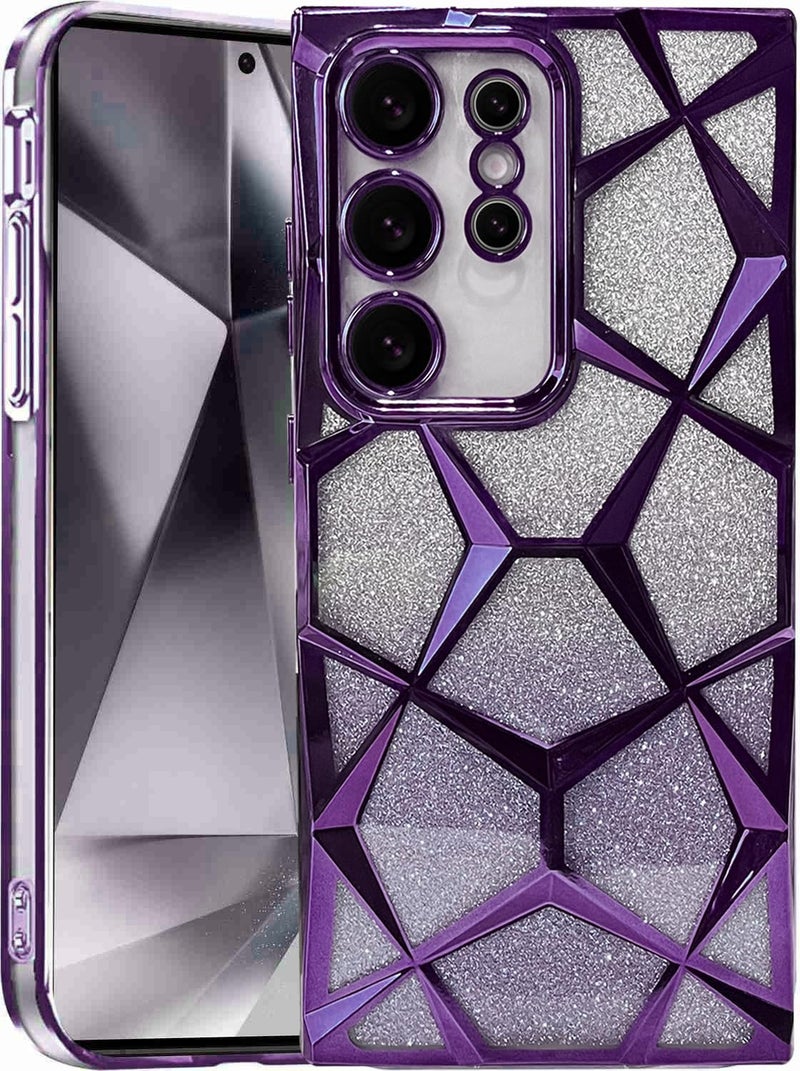 VONZEE Gradient Glitter Case for Samsung S24 Ultra, Luxury Electroplated 3D Cube, Diamond Bling Shiny Soft TPU Clear Shockproof Case Women Girls Protective Phone Cover (Deep Purple) - Image 1