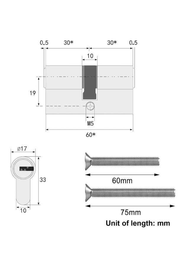 أوشيما قفل الأسطوانة، قفل الباب بالمقبض الخاص بالباب الأمامي، أسطوانة القفل، أسطوانة قفل الباب عالية الأمان عيار 70 مم مع 5 مفاتيح ومسمارين مناسبين لمقاومة الالتقاط ومقاومة الثقب ومانع الانغلاق ومانع الضخ - Image 2