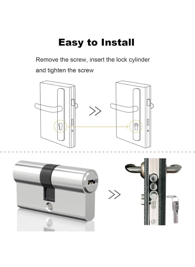 أوشيما قفل الأسطوانة، قفل الباب بالمقبض الخاص بالباب الأمامي، أسطوانة القفل، أسطوانة قفل الباب عالية الأمان عيار 70 مم مع 5 مفاتيح ومسمارين مناسبين لمقاومة الالتقاط ومقاومة الثقب ومانع الانغلاق ومانع الضخ - Image 3