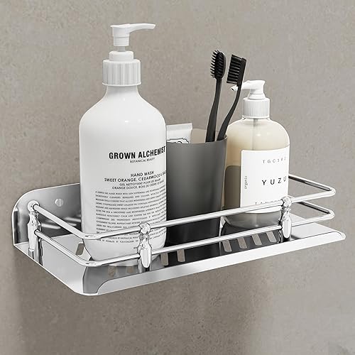 Plantex Wall Mounted Shelf for Bathroom/Stainless Steel Bathroom Shelf for Wall with Railings/Bathroom Accessories (9 inches, Chrome) - Image 1