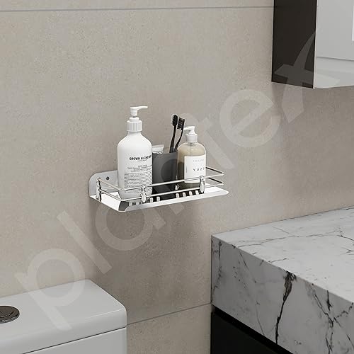 Plantex Wall Mounted Shelf for Bathroom/Stainless Steel Bathroom Shelf for Wall with Railings/Bathroom Accessories (9 inches, Chrome) - Image 2