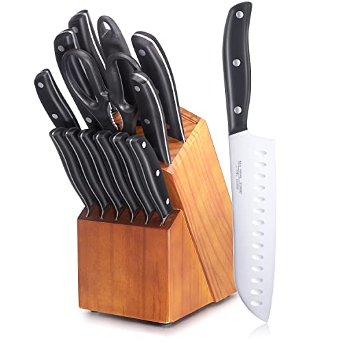Aoresac Knife Set, 15 Pcs Knife Sets for Kitchen with Block, Germany High Carbon Stainless Steel Knife Block Set with Sharpener and 6 Serrated Steak Knives, Professional Chef Knife Set for Kitchen Essentials - Image 1