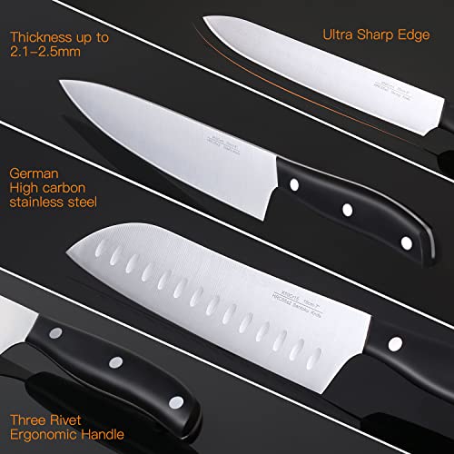 Aoresac Knife Set, 15 Pcs Knife Sets for Kitchen with Block, Germany High Carbon Stainless Steel Knife Block Set with Sharpener and 6 Serrated Steak Knives, Professional Chef Knife Set for Kitchen Essentials - Image 3