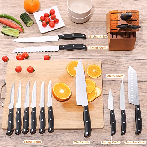 Aoresac Knife Set, 15 Pcs Knife Sets for Kitchen with Block, Germany High Carbon Stainless Steel Knife Block Set with Sharpener and 6 Serrated Steak Knives, Professional Chef Knife Set for Kitchen Essentials - Image 5