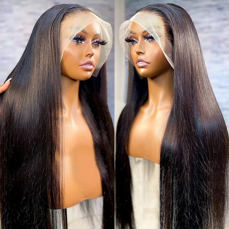 HUIDI 13x4 Straight Lace Front Wigs Human Hair 200% Density Hd Transparent 26 Inch Straight Frontal Wig for Women Glueless Straight Wigs Pre Plucked with Baby Hair Bone Straight Black Wig Brazilian Hair - Image 5