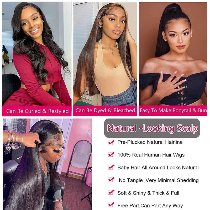HUIDI 13x4 Straight Lace Front Wigs Human Hair 200% Density Hd Transparent 26 Inch Straight Frontal Wig for Women Glueless Straight Wigs Pre Plucked with Baby Hair Bone Straight Black Wig Brazilian Hair - Image 4