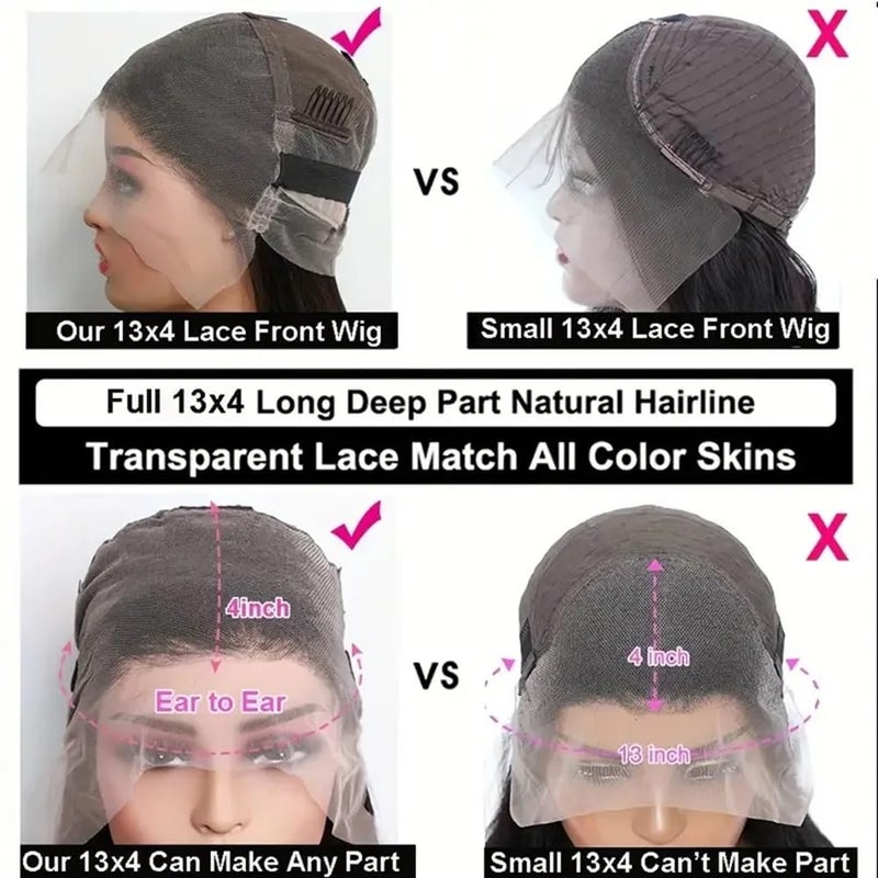 HUIDI 13x4 Straight Lace Front Wigs Human Hair 200% Density Hd Transparent 26 Inch Straight Frontal Wig for Women Glueless Straight Wigs Pre Plucked with Baby Hair Bone Straight Black Wig Brazilian Hair - Image 3