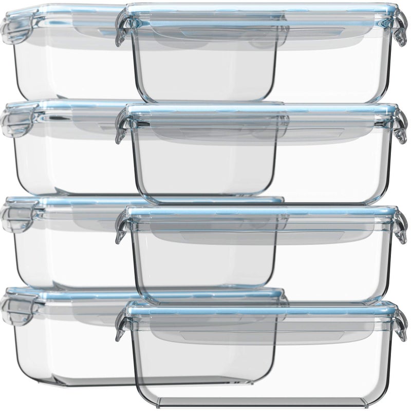 Razab Glass Food Storage Containers with Lids 30 Oz 16 Pc (Set of 8) Airtight Large Reusable Leak Proof BPA Free Food Prep Containers Freezer to Oven Safe - Image 1