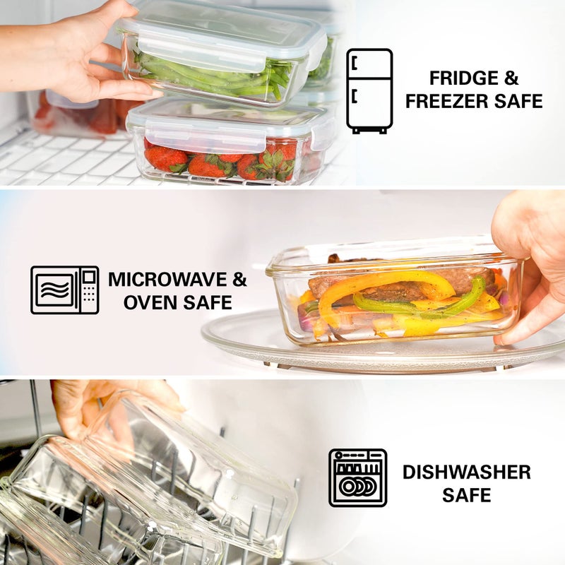 Razab Glass Food Storage Containers with Lids 30 Oz 16 Pc (Set of 8) Airtight Large Reusable Leak Proof BPA Free Food Prep Containers Freezer to Oven Safe - Image 3