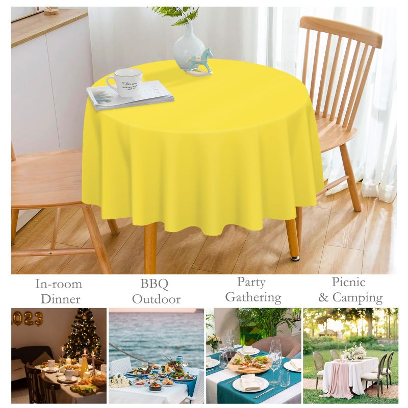 Mulbozy 12 Pack Yellow Round Tablecloth, 84 Inches Plastic Table Cover, Premium Disposable Round Party Tablecloth For Restaurant Dinners, Wedding, Grad Party, Baby Shower, Outdoor Camping - Image 3