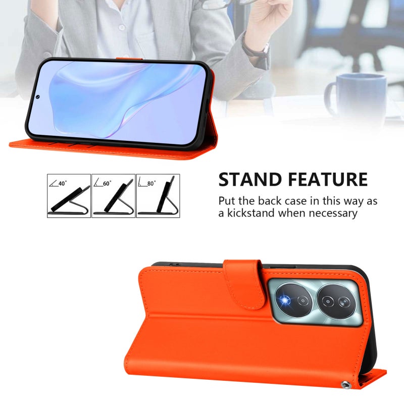 HuHa Case Cover For Honor 90 Smart / X7b 5G / 4G Skin Feel Solid Color Leather Phone Case with Lanyard(Orange) - Image 3