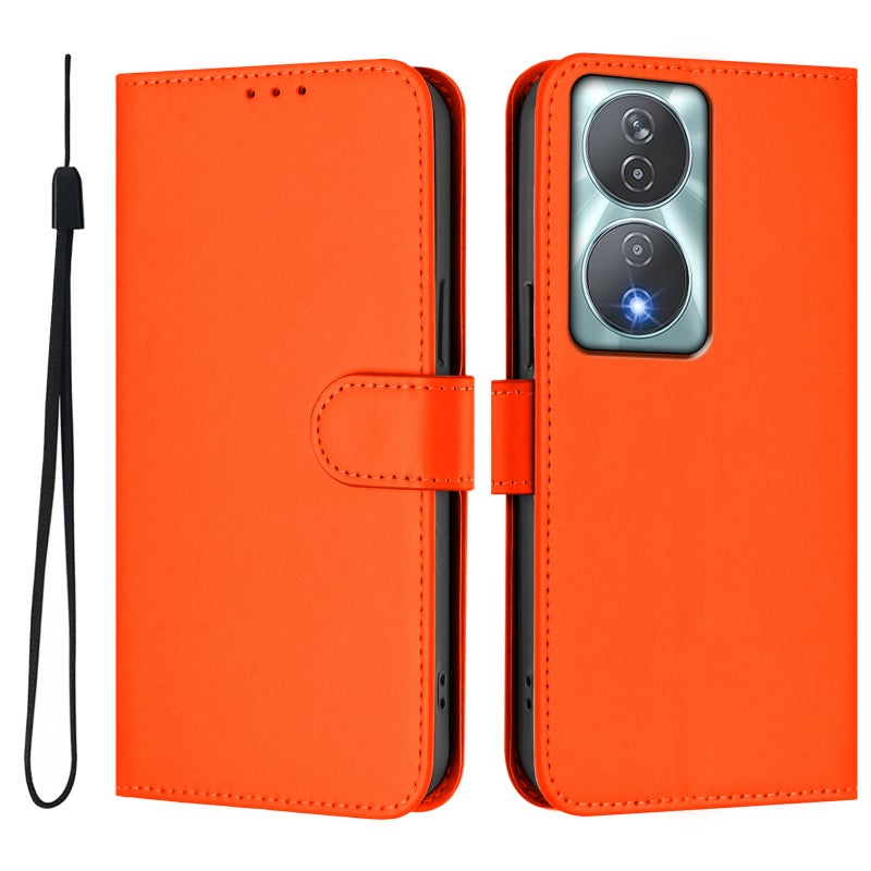 HuHa Case Cover For Honor 90 Smart / X7b 5G / 4G Skin Feel Solid Color Leather Phone Case with Lanyard(Orange) - Image 2