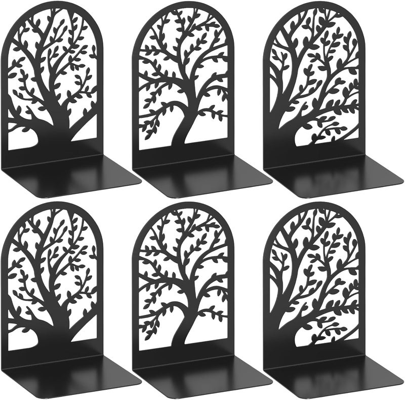 VFINE Bookends 3 Pairs, Decorative Book End, Bookends for Shelves, Book Ends for Shelves, Book Stopper Book Ends to Hold Books, Book Stopper, Unique Black Metal Tree Book Ends for Home School Office - Image 1