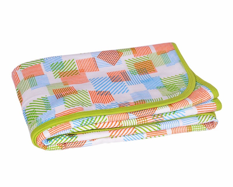 Wonder Wee All Season Premium 6 Layered Multipurpose Baby Blanket, 44" x 44", Green Squares Lines - Image 2
