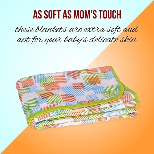 Wonder Wee All Season Premium 6 Layered Multipurpose Baby Blanket, 44" x 44", Green Squares Lines - Image 5