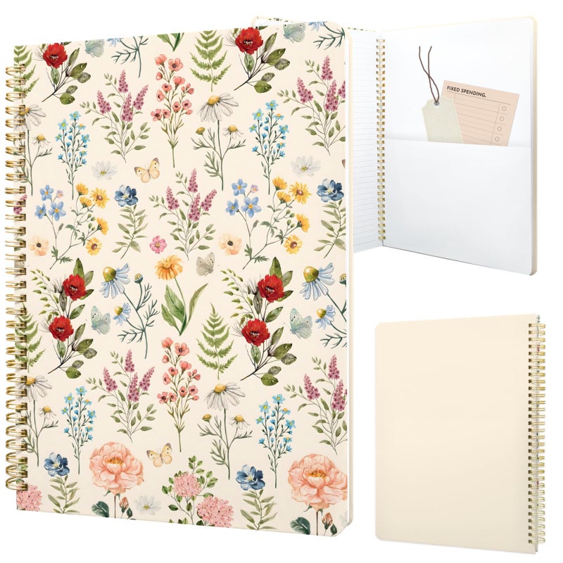 Stanoha Cute Spiral Notebook journal A4 Aesthetic Pretty Design for Women Girls Kawaii with Pocket, 8.5 x 11 inch, Lined, Plant Flower - Image 1