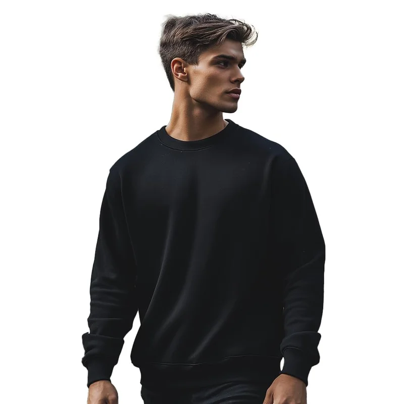 Nobero  NOBERO Men's Black Cotton Crew Neck Sweatshirt for Men | Best Price UAE