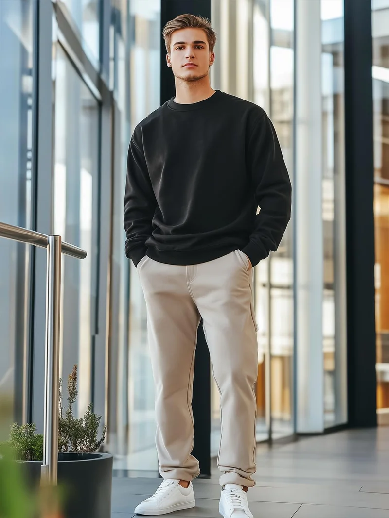 Nobero  NOBERO Men's Black Cotton Crew Neck Sweatshirt for Men | Best Price UAE