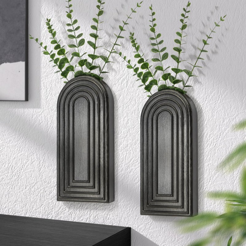EOSAHR Pine Wood Wall Vases Set of 2 â€“ Modern Wall Decor & Hanging Planters for Indoor Plants â€“ Boho Home Decor Accent with Rustic Charm for Living Room, Kitchen & Bedroom (Black) - Image 1