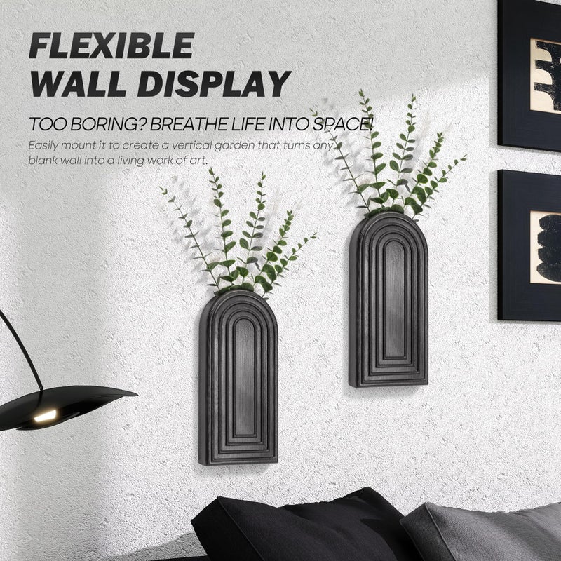 EOSAHR Pine Wood Wall Vases Set of 2 â€“ Modern Wall Decor & Hanging Planters for Indoor Plants â€“ Boho Home Decor Accent with Rustic Charm for Living Room, Kitchen & Bedroom (Black) - Image 5