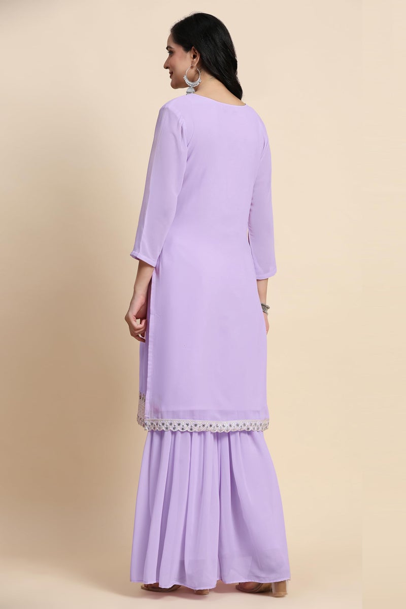 TRENDMALLS Women's Georgette Embroidery Sequins Work Kurta Sharara Set with Dupatta (G251-LightPurple-XL) - Image 2