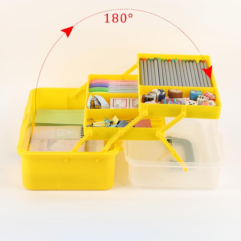 BTSKY 3-Layer Plastic Dividing Storage Box Craft Organizer with Adjustable Spacers Portable Handled Art Supply Organizer Multipurpose Home Utility Box for Sewing (Yellow+Green) - Image 2