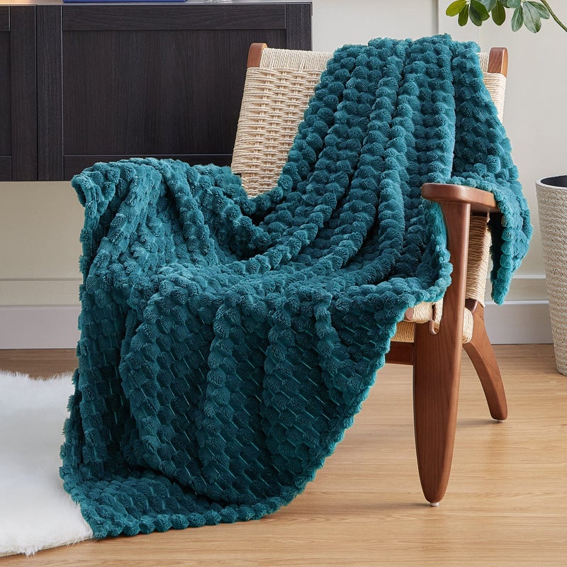 EXQ Home Fleece Throw Blanket for Couch or Bed 3D Imitation Turtle Shell Jacquard Decorative Blankets Cozy Soft Lightweight Fuzzy Flannel Blanket Suitable for All Seasons5060Teal