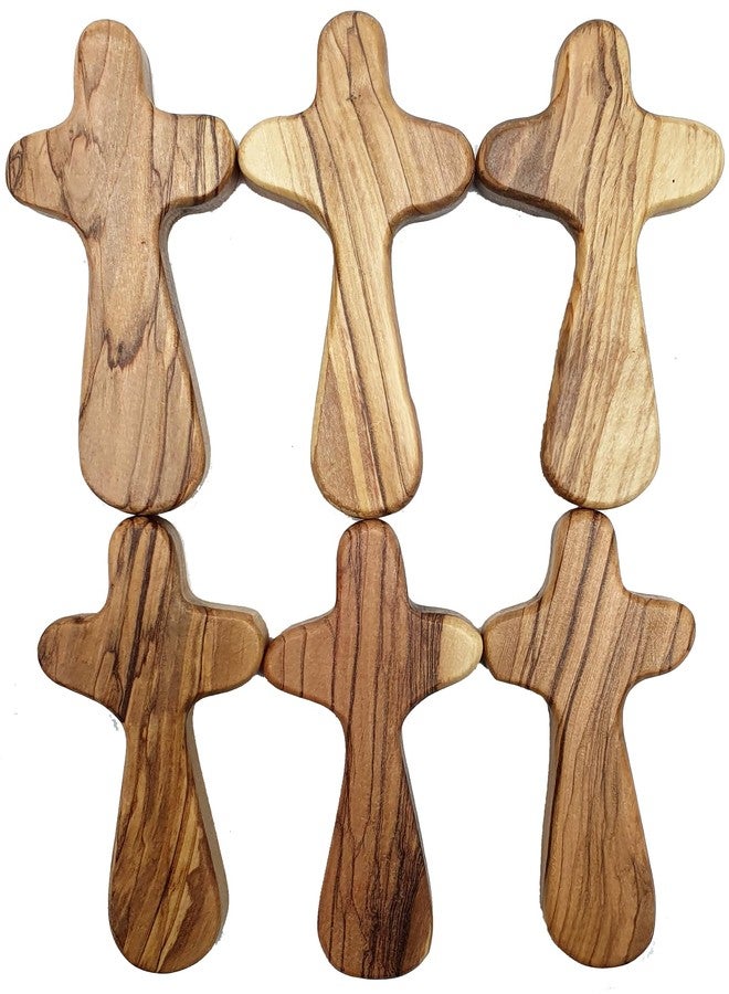 Zuluf Set of 6 Medium Olive Wood Gifts 3.7" (9.5cm) – Clinging Cross to Fit in Your Hand – Handmade Wooden Pocket Worry Cross for Anxiety – Palm Sunday Gifts CRS111 - Image 1