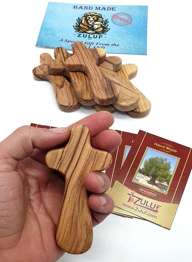 Zuluf Set of 6 Medium Olive Wood Gifts 3.7" (9.5cm) – Clinging Cross to Fit in Your Hand – Handmade Wooden Pocket Worry Cross for Anxiety – Palm Sunday Gifts CRS111 - Image 2