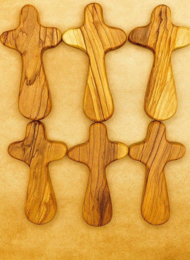 Zuluf Set of 6 Medium Olive Wood Gifts 3.7" (9.5cm) – Clinging Cross to Fit in Your Hand – Handmade Wooden Pocket Worry Cross for Anxiety – Palm Sunday Gifts CRS111 - Image 5