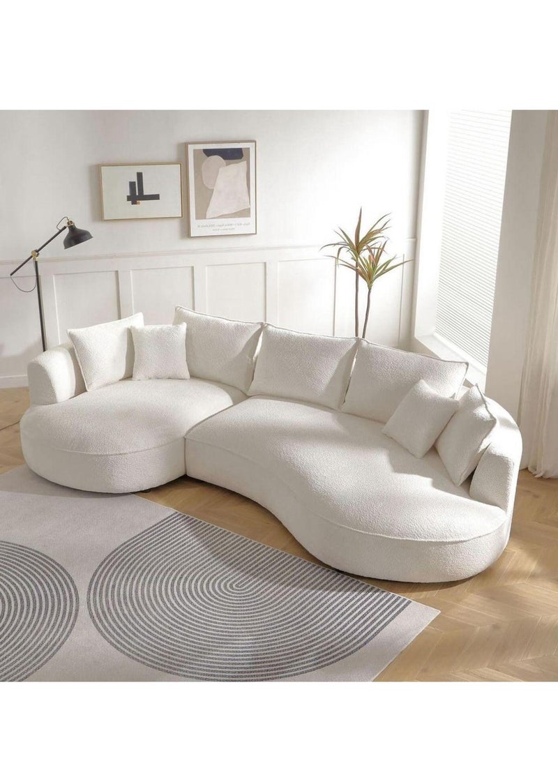 وودن تويست أريكة ثلجية منحنية فاخرة من نسيج بوكل 3 مقاعد مع وسائد ناعمة ومريحة لغرفة المعيشة الحديثة - Image 1