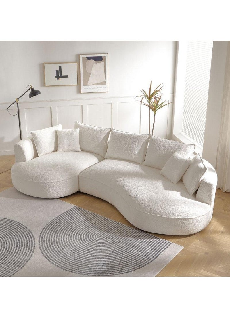 وودن تويست أريكة ثلجية منحنية فاخرة من نسيج بوكل 3 مقاعد مع وسائد ناعمة ومريحة لغرفة المعيشة الحديثة - Image 3