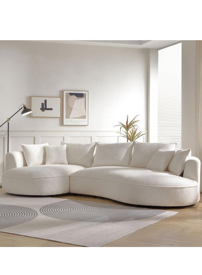 وودن تويست أريكة ثلجية منحنية فاخرة من نسيج بوكل 3 مقاعد مع وسائد ناعمة ومريحة لغرفة المعيشة الحديثة - Image 2