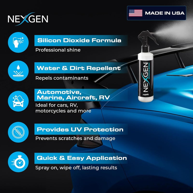 NEXGEN Ceramic Spray Silicon Dioxide — Easy to Apply, Ceramic Coating Spray — Professional-Grade Protective Sealant Polish for Cars, RVs, Motorcycles, Boats, and ATVs — 8oz Bottle - Image 4