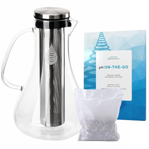 Invigorated Water Alkaline Glass Water Filter Pitcher High pH Purifier with 1 Alkalizer Filter Pouch 400Liter Capacity 75Cup 18 Liter for Drinking Water