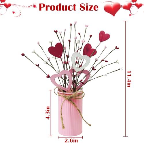 TORONTOKYO Valentines Day Decor, 6 Pack Valentine's Day Artificial Potted Plant Heart Shaped Valentines Day Picks with Berries Metal Pot for Home Office Table Centerpiece Decor - Image 2