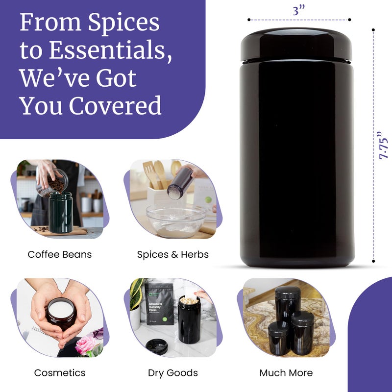 Infinity Jars, 1 L (34 fl oz) Pack 3, Premium Airtight Ultraviolet Glass Jar Smell Proof, Antistatic, Light Blocking Container for Herbs, Coffee, Tea & Spices Durable, Travel-Friendly Storage - Image 4