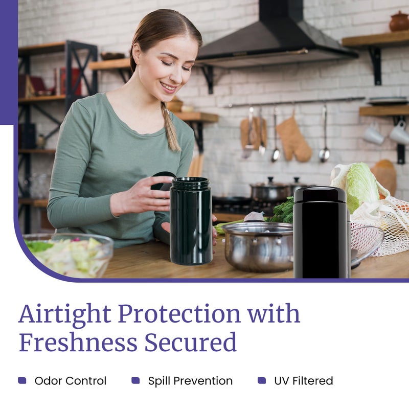 Infinity Jars, 1 L (34 fl oz) Pack 3, Premium Airtight Ultraviolet Glass Jar Smell Proof, Antistatic, Light Blocking Container for Herbs, Coffee, Tea & Spices Durable, Travel-Friendly Storage - Image 3