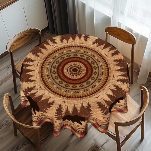 Imiss Black Bear Circle Table Cloth - Forest Woodland Wildlife Resistant Washable Tablecloth 60 Inch Farmhouse Country Style Tablecover for Outdoor Camping Dining - Image 2